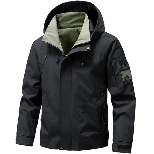 Męska Kurtka Outdoor Softshell Wodoodporna Zimowa z Kapturem Czarna