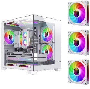 Biała Obudowa komputerowa ATX z panelem ze szkła hartowanego + wentylatory RGB