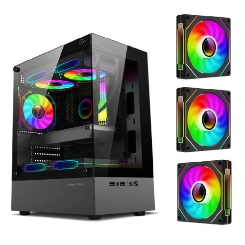 Czarna Obudowa komputerowa Mid Tower z panelem szklanym + 3 wentylatory RGB.jpeg