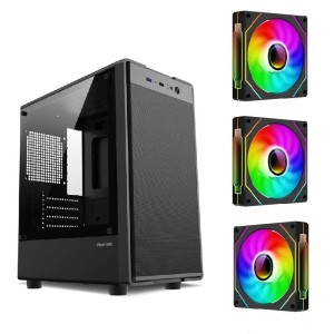 Czarna Obudowa komputerowa Power Train z panelem szklanym + 3 wentylatory RGB