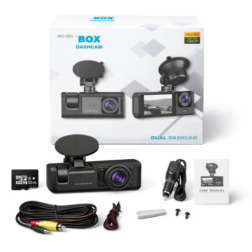 Zestaw Kamera Samochodowa Rejestrator jazdy Dual Dash Cam Full HD 1080P z kartą 32 GB