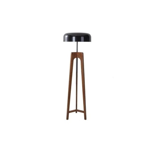 Lampa podłogowa 155 cm – drewno jesionowe + czarny klosz aluminiowy