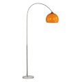 Lampa podłogowa łukowa z metalową podstawą i pomarańczowym kloszem – nowoczesne oświetlenie