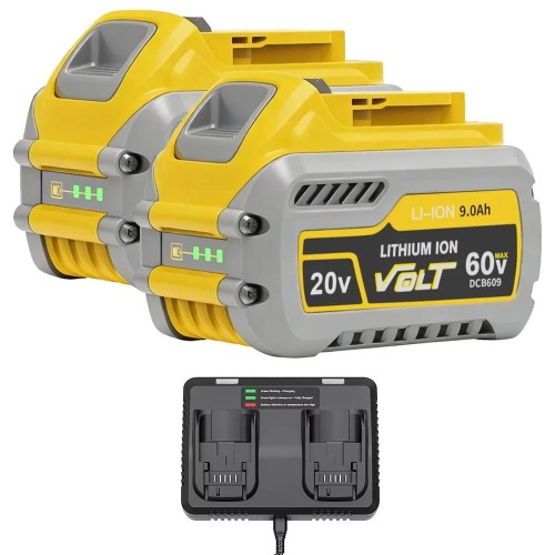 Zestaw 2x Akumulator DeWalt Li-Ion 20V / 60V MAX 9.0Ah + Podwójna Ładowarka – Profesjonalne Zasilanie Elektronarzędzi