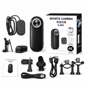 Czarna Kamera Sportowa POV 4K WiFi H.264 – Mini Kamerka Akcji z Zestawem Akcesoriów