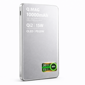 PowerBank Magnetyczny Srebrny 3w1 10000 mAh  Szybkie ładowanie PD 20W Wyświetlacz LED