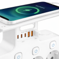 Biała Listwa zasilająca 4x 230V + USB-A + USB-C z półką i ładowaniem bezprzewodowym Qi