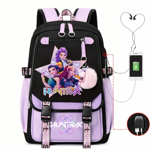 Plecak Szkolny dla dzieci Tornister K-Pop Demon Hunters HUNTRIX z Portem USB
