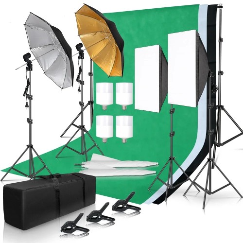 Zestaw oświetleniowy SOFTBOX studio fotograficzne + green screen komplet do zdjęć i nagrań