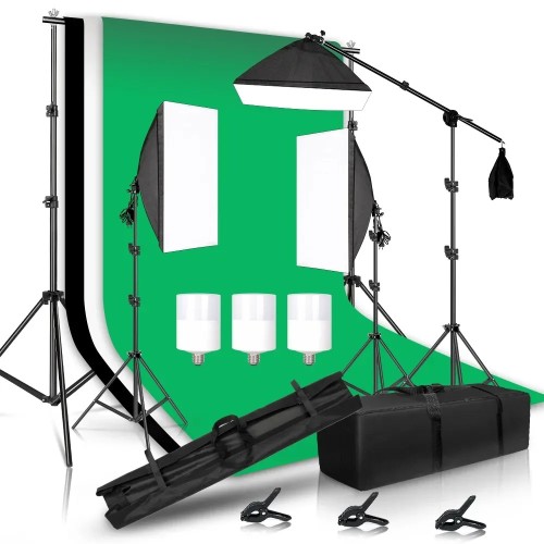 Profesjonalny Zestaw Studio Foto-Wideo Green Screen + Oświetlenie Softbox
