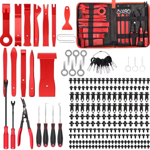 Zestaw narzędzi do demontażu tapicerki i spinek samochodowych + klipsy montażowe