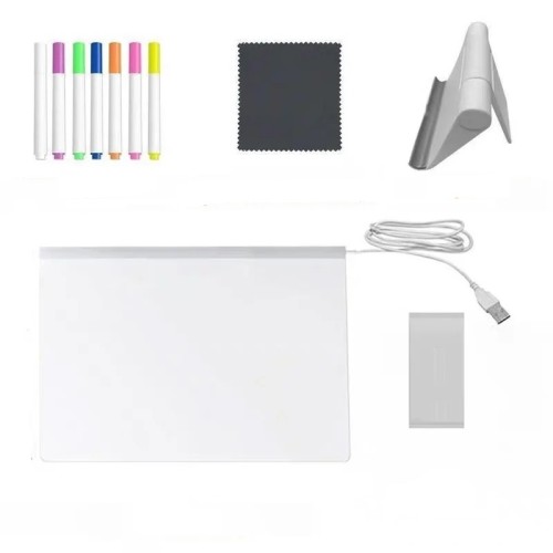 Podświetlana Tablica LED dla dzieci do Rysowania 30x20 cm Zestaw z Markerami