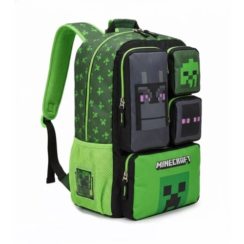 Plecak Szkolny Minecraft Creeper Enderman Wielokieszeniowy A4 Zielony