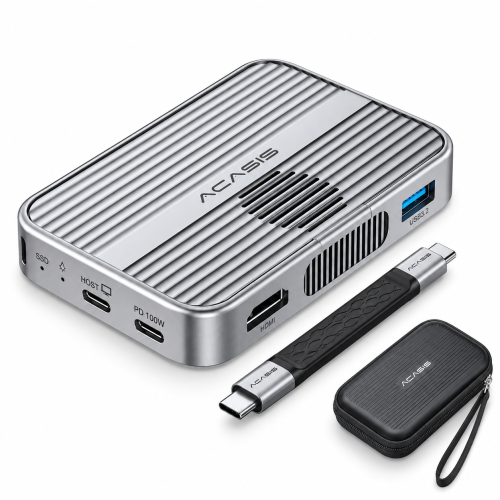 Hub USB-C ACASIS 6w1 Obudowa Dysk M2 NVMe HDMI 4K 100W Srebrny + Etui