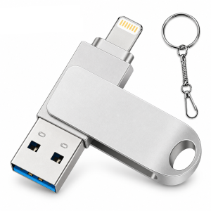Pendrive do iPhone iPad USB 3.0 OTG Obrotowy Metal + Brelok Srebrny