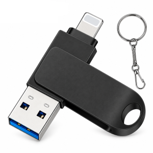 Pendrive do iPhone iPad USB 3.0 OTG Obrotowy Metal + Brelok Czarny
