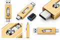 Złoty Pendrive 4w1 USB 3.0 Typ-C Lightning Micro-USB do iPhone Android PC