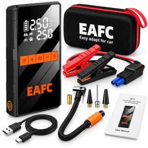 Czarny Jump Starter z Kompresorem EAFC 4000A 150PSI Pompka do Opon + Etui Zestaw