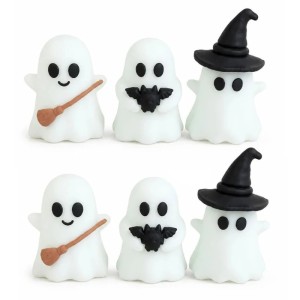 Świecące Mini Figurki Duszki Białe Czarne 6 szt Dekoracja na Tort Stół Halloween
