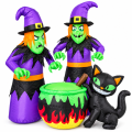 Dmuchane Czarownice z Kotłem i Kotem 180 cm Fioletowe Ozdoba na Halloween LED