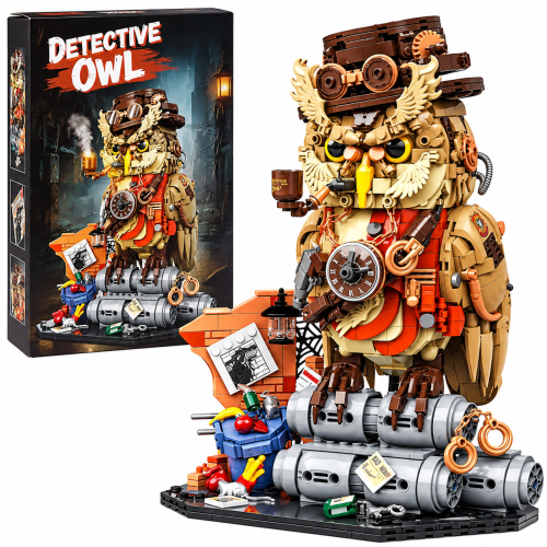 Klocki zabawka dla dzieci Sowa Detektyw Steampunk Figurka Ptak