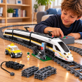 Klocki Pociąg Ekspresowy z Torami Kolejka Pasażerska Zestaw 641 Elementów