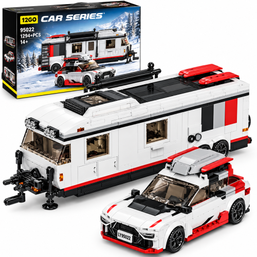 Klocki zabawka dla dzieci AUDI RS6 z Przyczepą Kempingową Kamper Camping 1294 Elementów