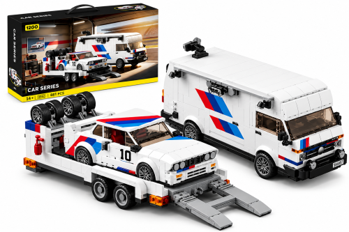 Zestaw Klocki Samochód Wyścigowy BMW E30 M3 Laweta Bus Serwisowy 881 Elementów