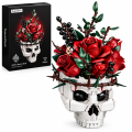 Klocki Bukiet Kwiatów w Czaszce Czerwone Róże Gotycka Czaszka 1101 Elementów