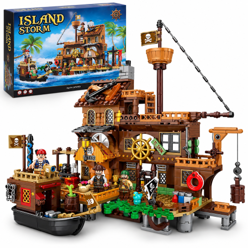 Zestaw Klocków Baza Piratów Island Storm 675 elementów – Kryjówka Piracka ze Statkiem