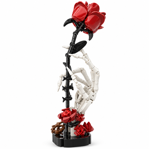 Klocki Czerwona Róża w Dłoni Szkieletu Gothic Rose 31 cm – Figurka Prezent Gothic Horror