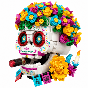 Klocki Meksykańska Czaszka z Kwiatami Sugar Skull 959 elem. – Podświetlana Czaszka z Cygarem i Świecą LED
