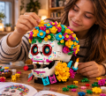 Klocki Meksykańska Czaszka z Kwiatami Sugar Skull 959 elem. – Podświetlana Czaszka z Cygarem i Świecą LED