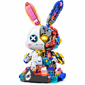 Klocki Cyberpunk Królik Robot Mecha Cyber Bunny 1377 elem. – Figurka z Podświetleniem LED na Podstawce