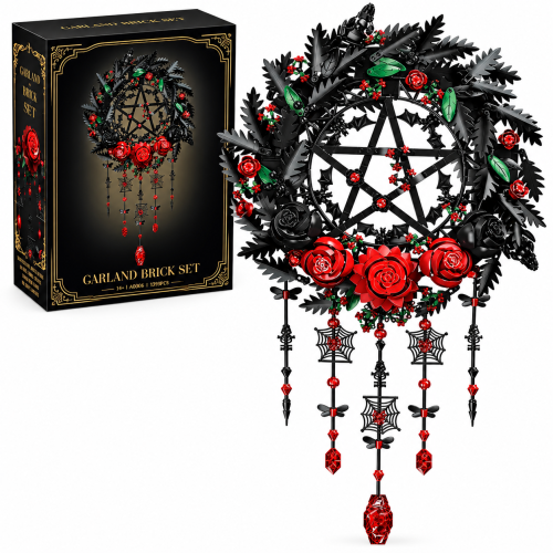 Klocki Stroik Gotycki Wieniec Pentagram 1393 el. – Czarny Łapacze Snów z Różami