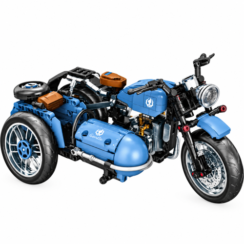 Klocki Technic Niebieski Motocykl z Wózkiem Retro Motor z Koszem 817 elem.